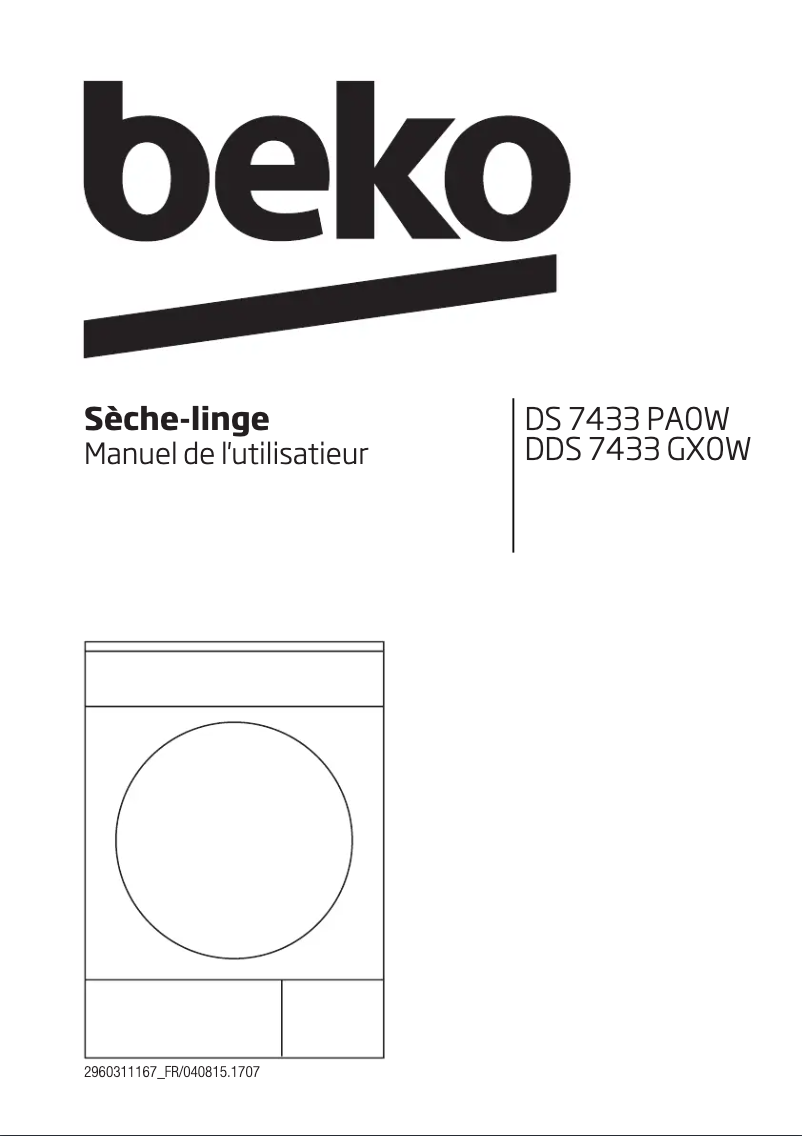 Page 1 de la notice Manuel utilisateur Beko DS 7433 PA0W
