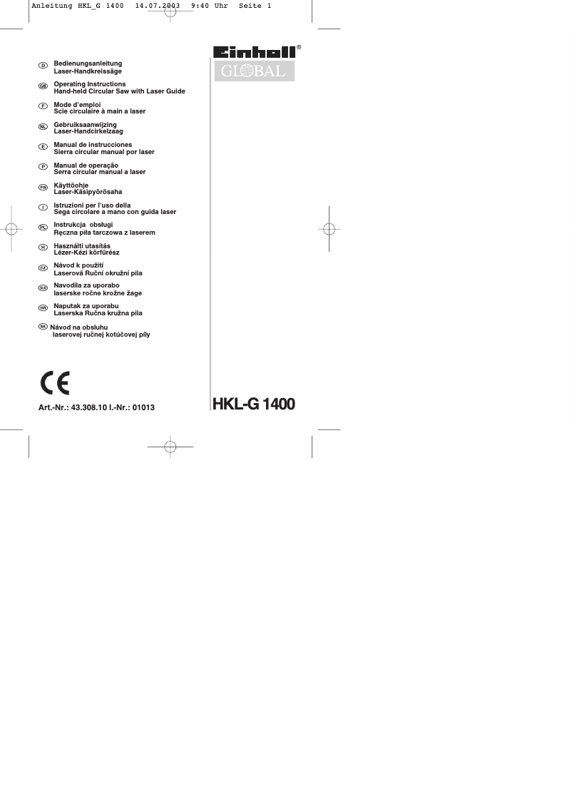 Image de la première page du manuel de l'appareil HKL-G 1400