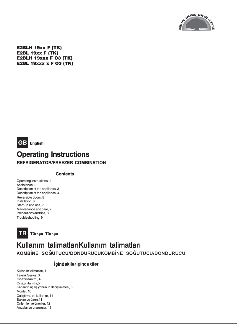 Page n°1 - Manuel utilisateur Hotpoint E2BL 19213 F O3 (TK)