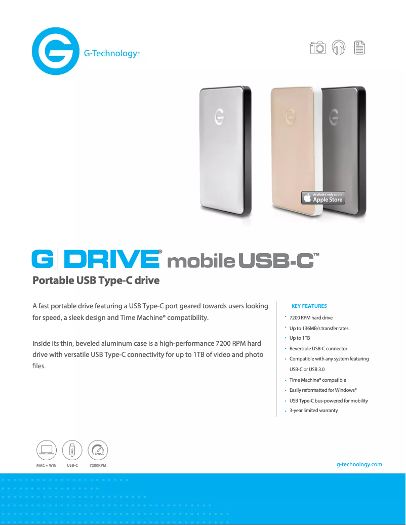 Page n°1 - Fiche technique G-Technology G-DRIVE mobile USB-C