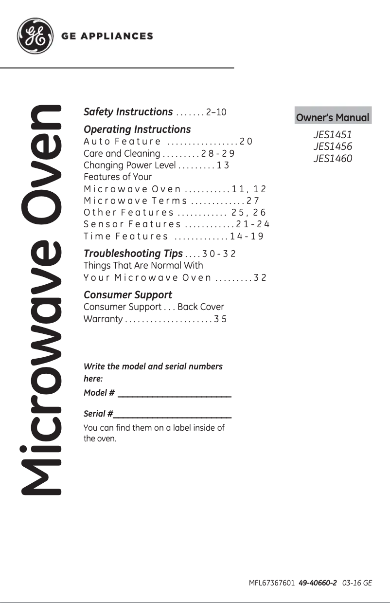 Page 1 of the manual Use and Maintenance Manual GE JES1460DSBB