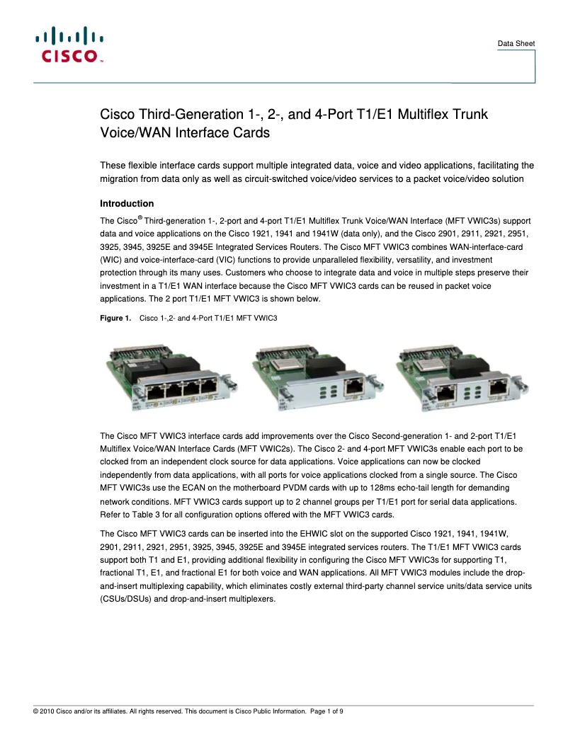 Page 1 de la notice Manuel utilisateur Cisco VWIC3-4MFT-T1/E1