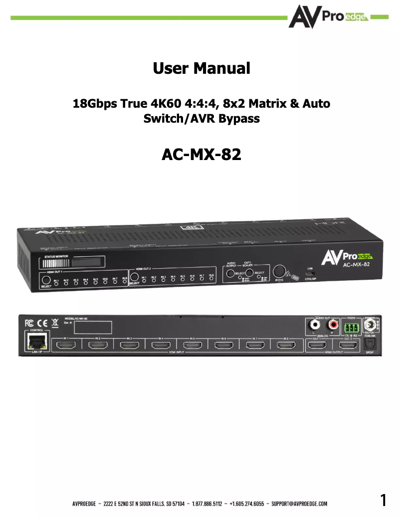 Page n°1 - Manuel utilisateur AVPro Edge AC-MX-82