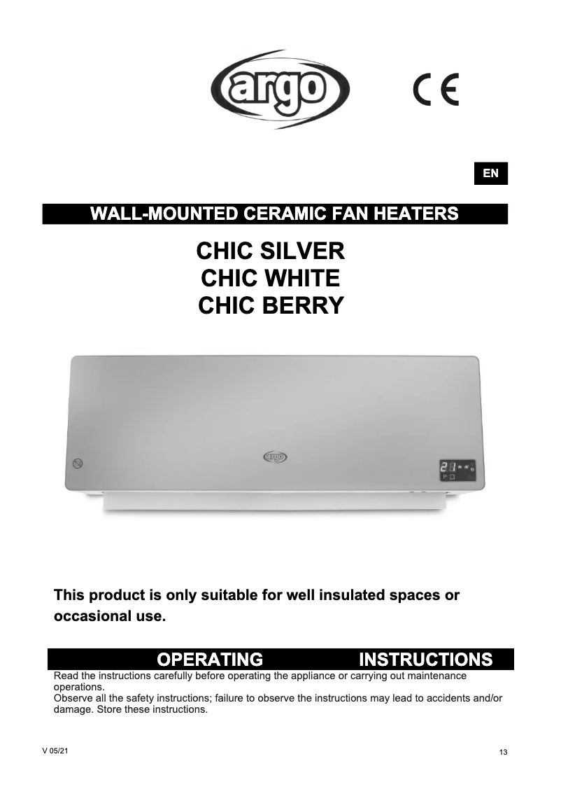 Page 1 of the manual User Manual Argoclima Chic Berry