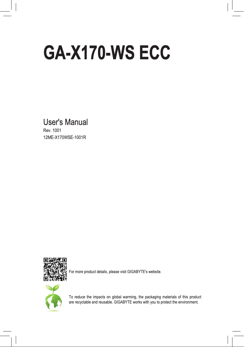 Page 1 de la notice Manuel utilisateur Gigabyte GA-X170-WS ECC