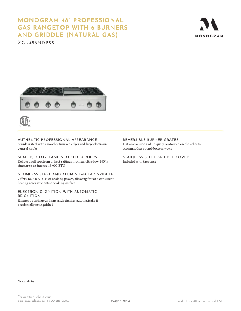 Image de la première page du manuel de l'appareil ZGU486LDPSS