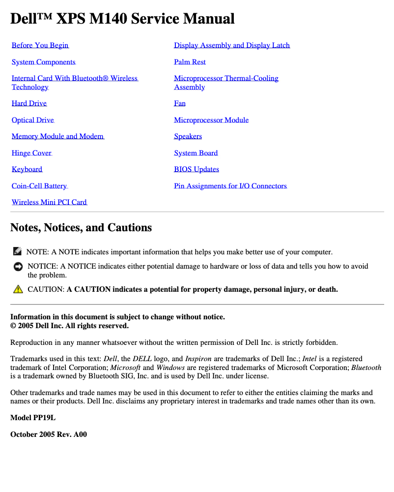 Page n°1 - Manuel utilisateur Dell XPS M140