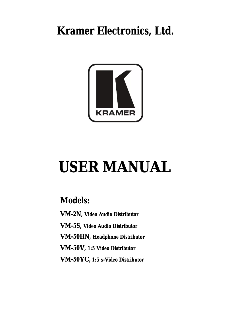 Page 1 de la notice Manuel utilisateur Kramer VM-50V