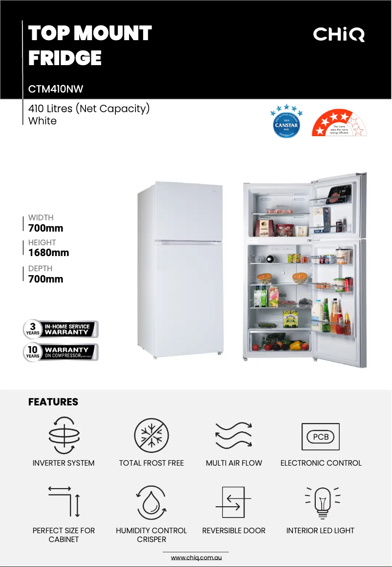 Page 1 de la notice Fiche technique CHiQ CTM410NW