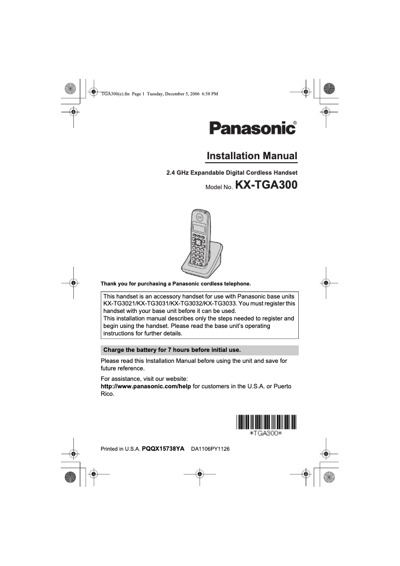 Image de la première page du manuel de l'appareil KX-TGA300