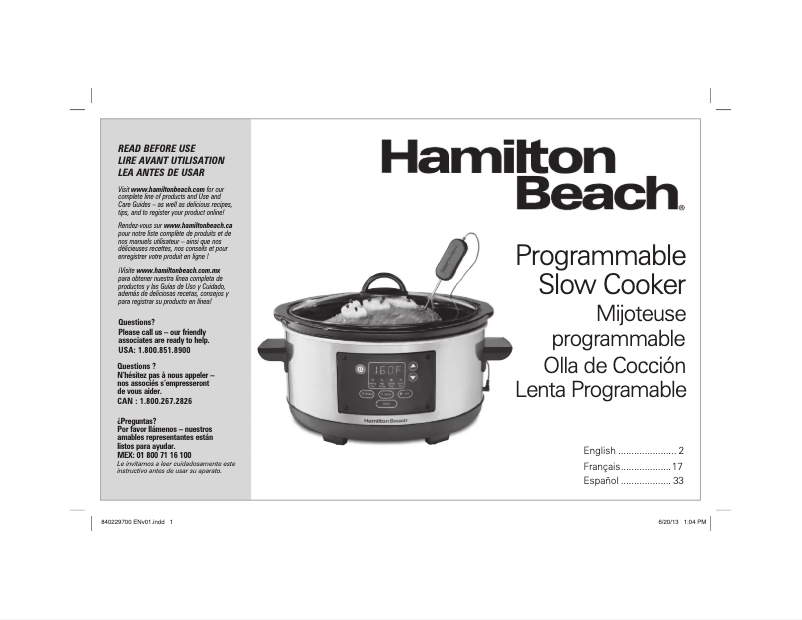 Page n°1 - Manuel utilisateur Hamilton Beach 33958