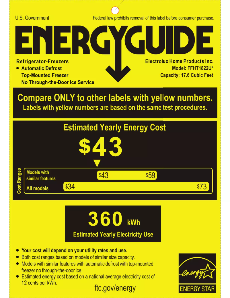 Página 1 del manual Etiqueta energética Frigidaire FFHT1822UB