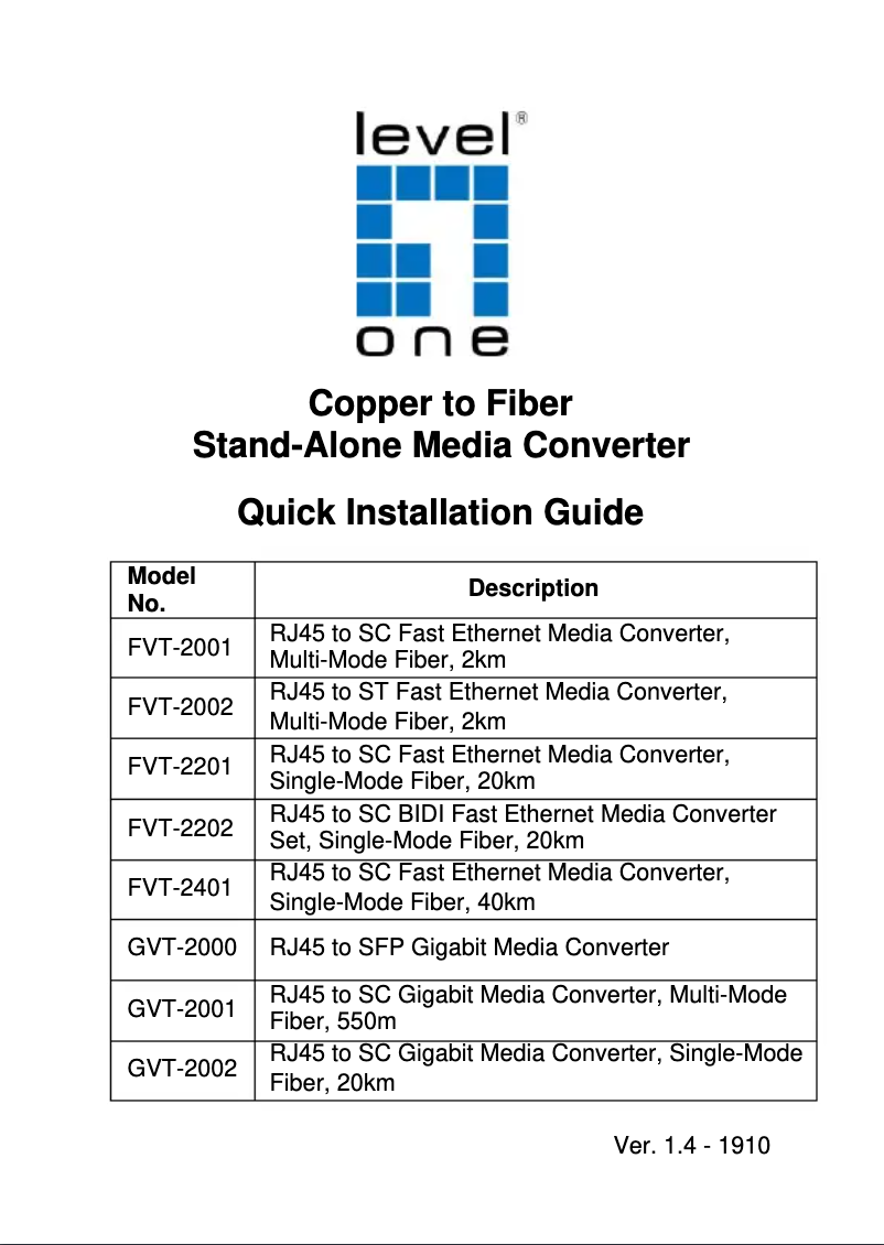 Page n°1 - Manuel utilisateur LevelOne GVT-2010