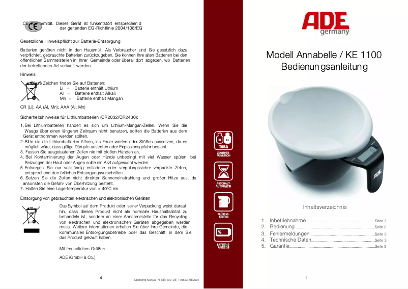 Image de la première page du manuel de l'appareil Annabelle KE 1100