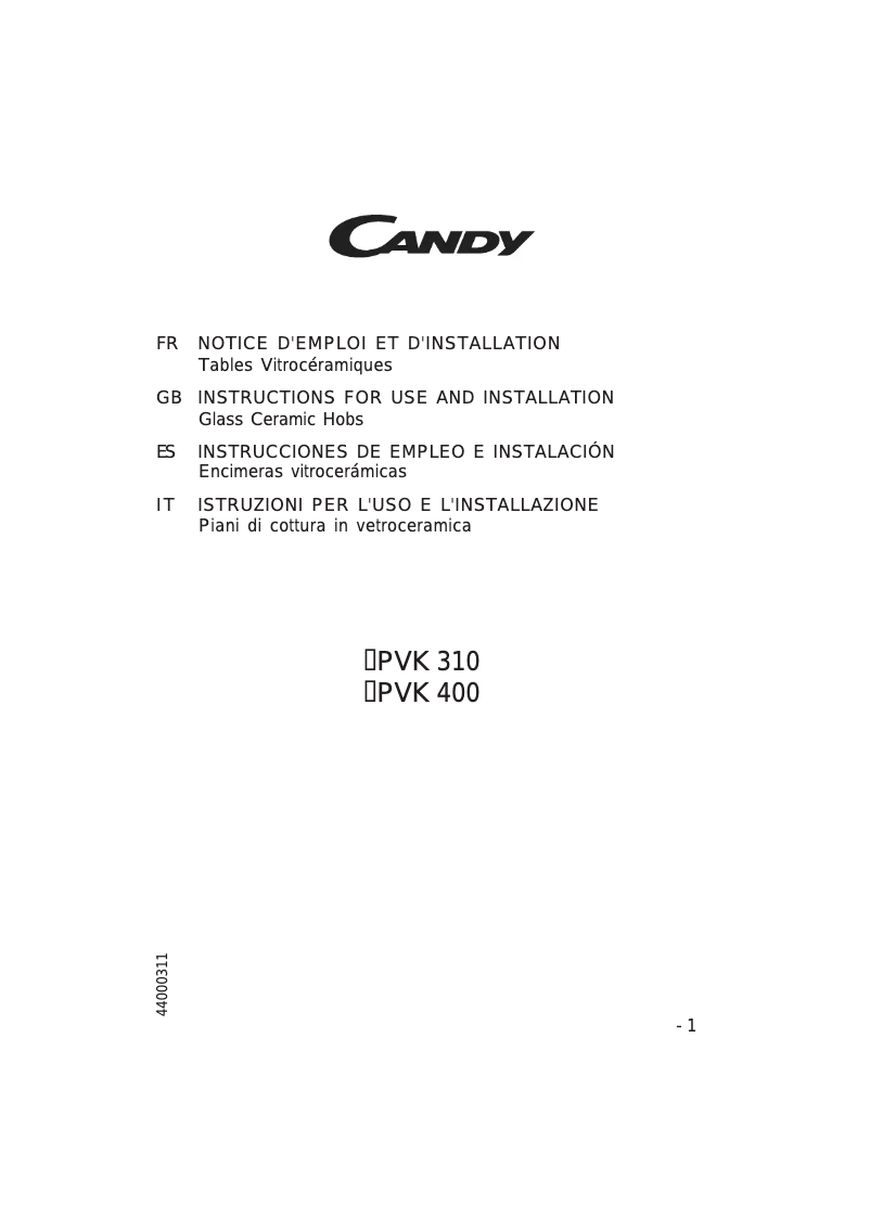 Page n°1 - Manuel utilisateur Candy PC PVK 400 N