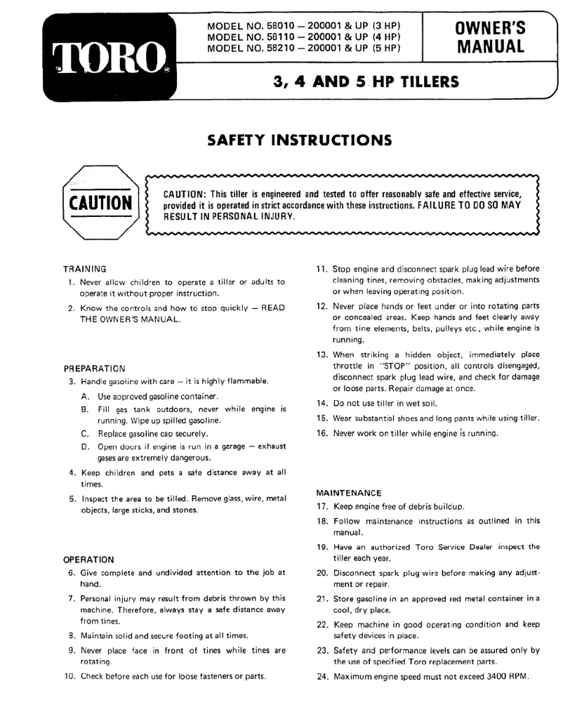 Page 1 de la notice Manuel utilisateur Toro 58110