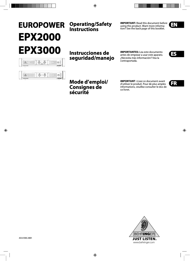 Page 1 de la notice Guide de démarrage rapide Behringer Europower EPX2000