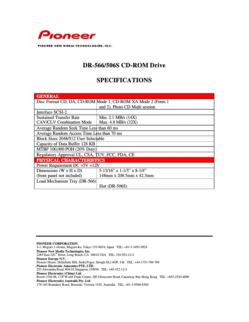 Page n°1 - Fiche technique Pioneer DR-566