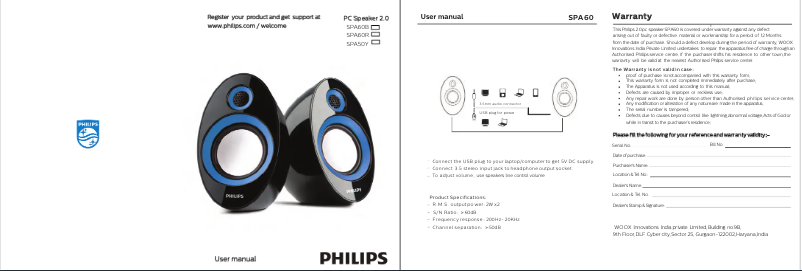 Page n°1 - Manuel utilisateur Philips SPA60Y