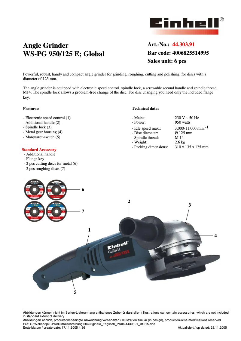 Page 1 de la notice Manuel utilisateur Global WS-PG 950/125 E