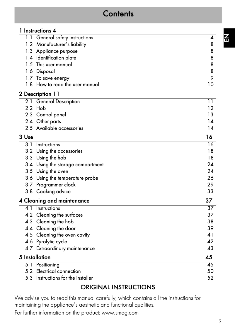 Página 1 del manual Manual de instrucciones Smeg C6IPX9-1