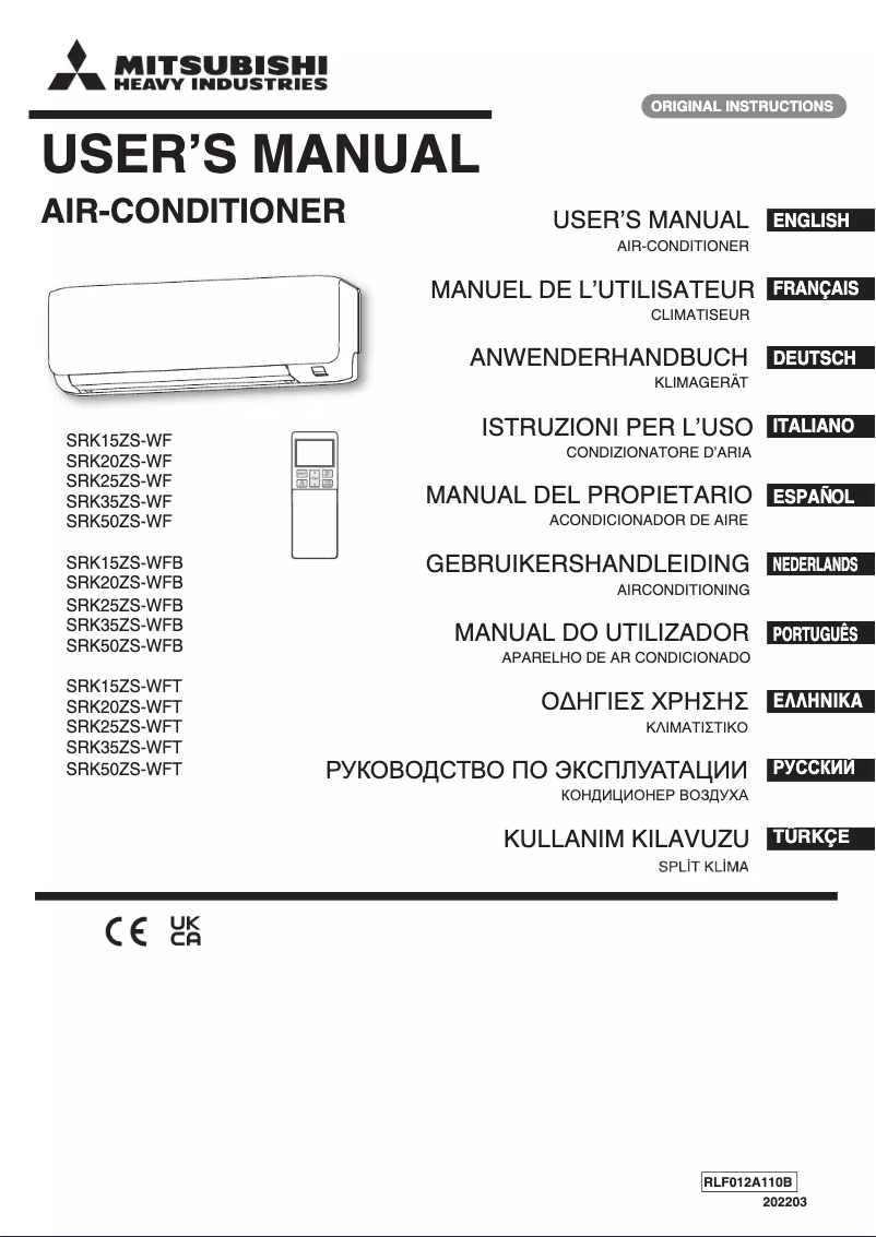 Page 1 de la notice Manuel utilisateur Mitsubishi SRK35ZS-WFT