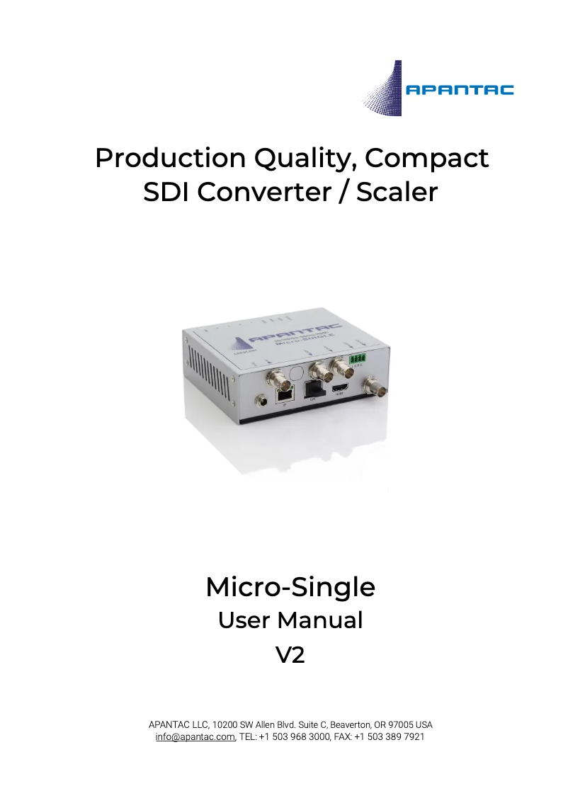 Page n°1 - Manuel utilisateur Apantac Micro-Single
