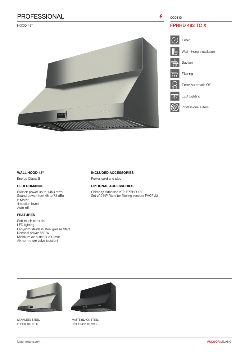 Page n°1 - Fiche technique Fulgor Milano FPRHD 482 TC MBK