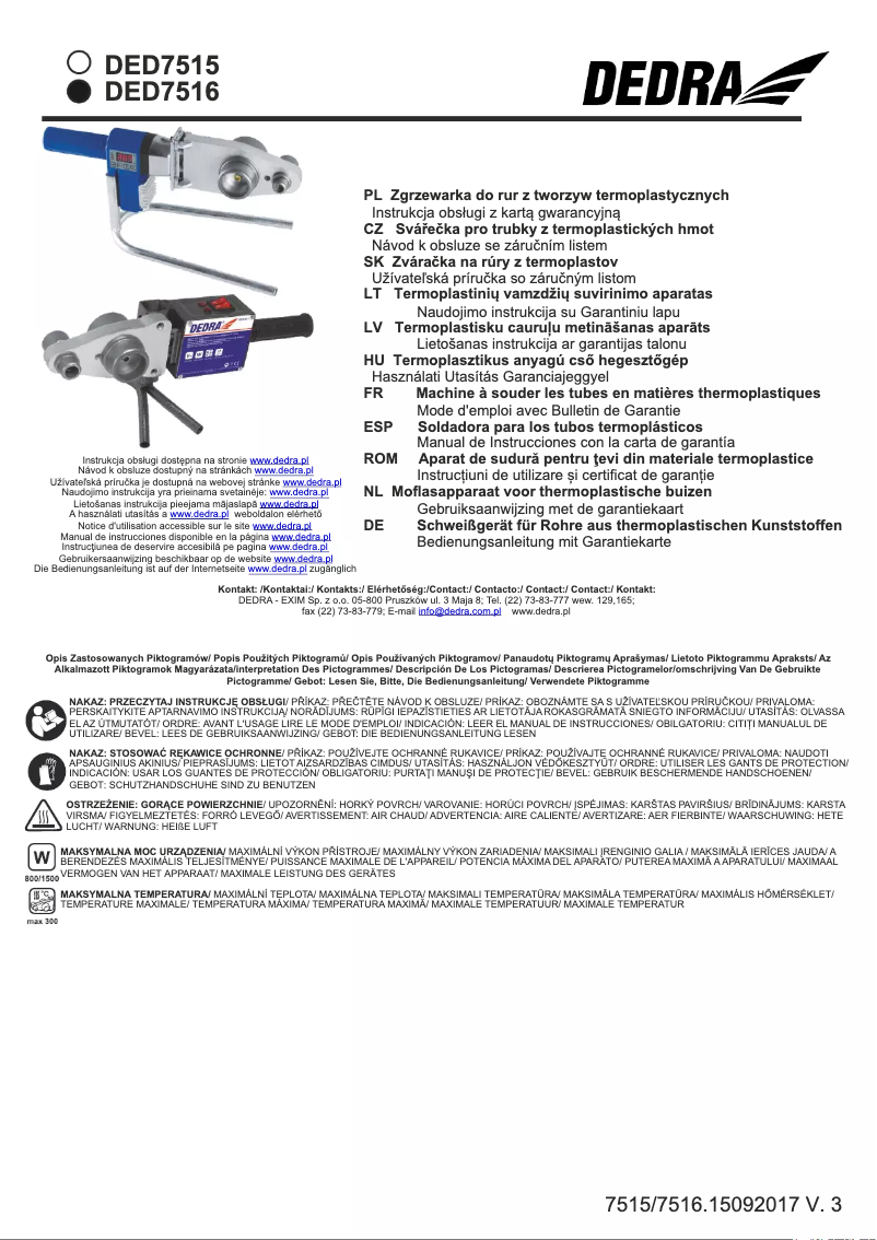 Page n°1 - Manuel utilisateur DEDRA DED7516
