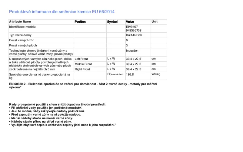 Página 1 del manual Ficha técnica Electrolux EIV9467