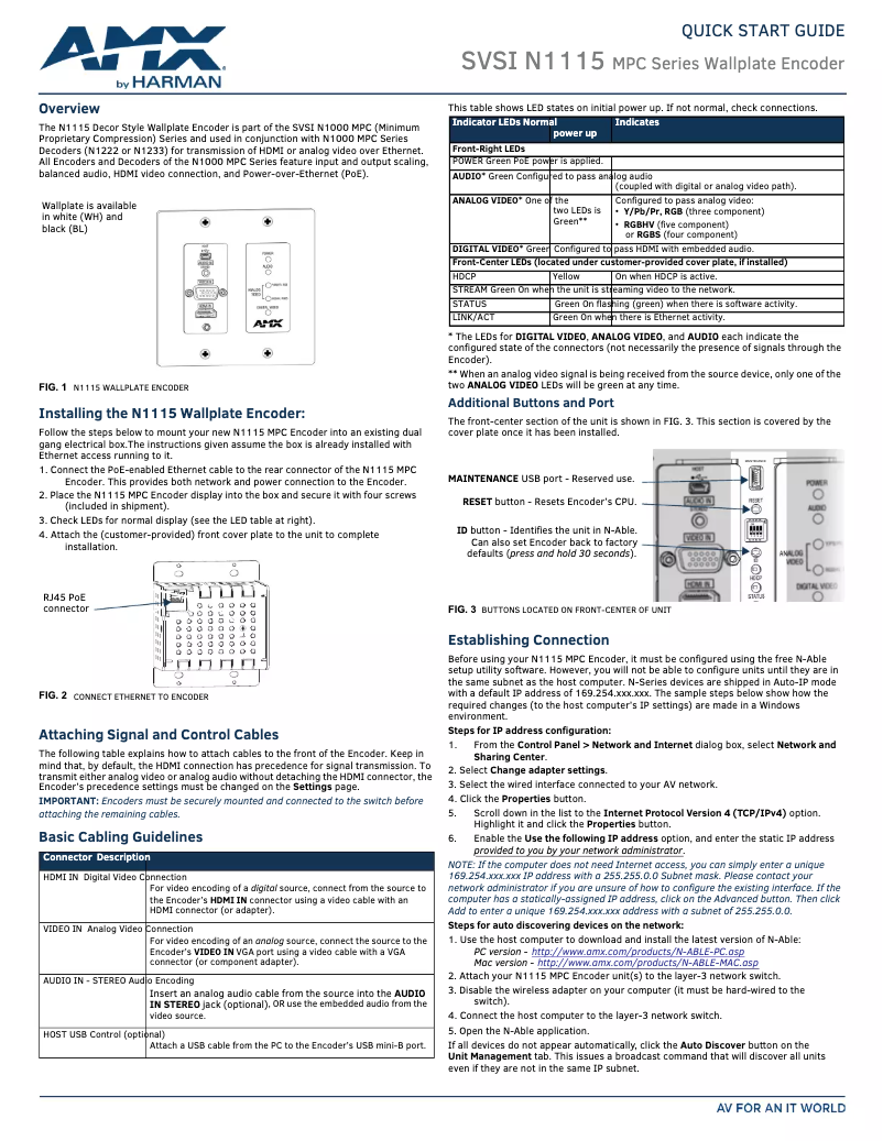 Page 1 de la notice Manuel utilisateur AMX NMX-ENC-N1115-WP