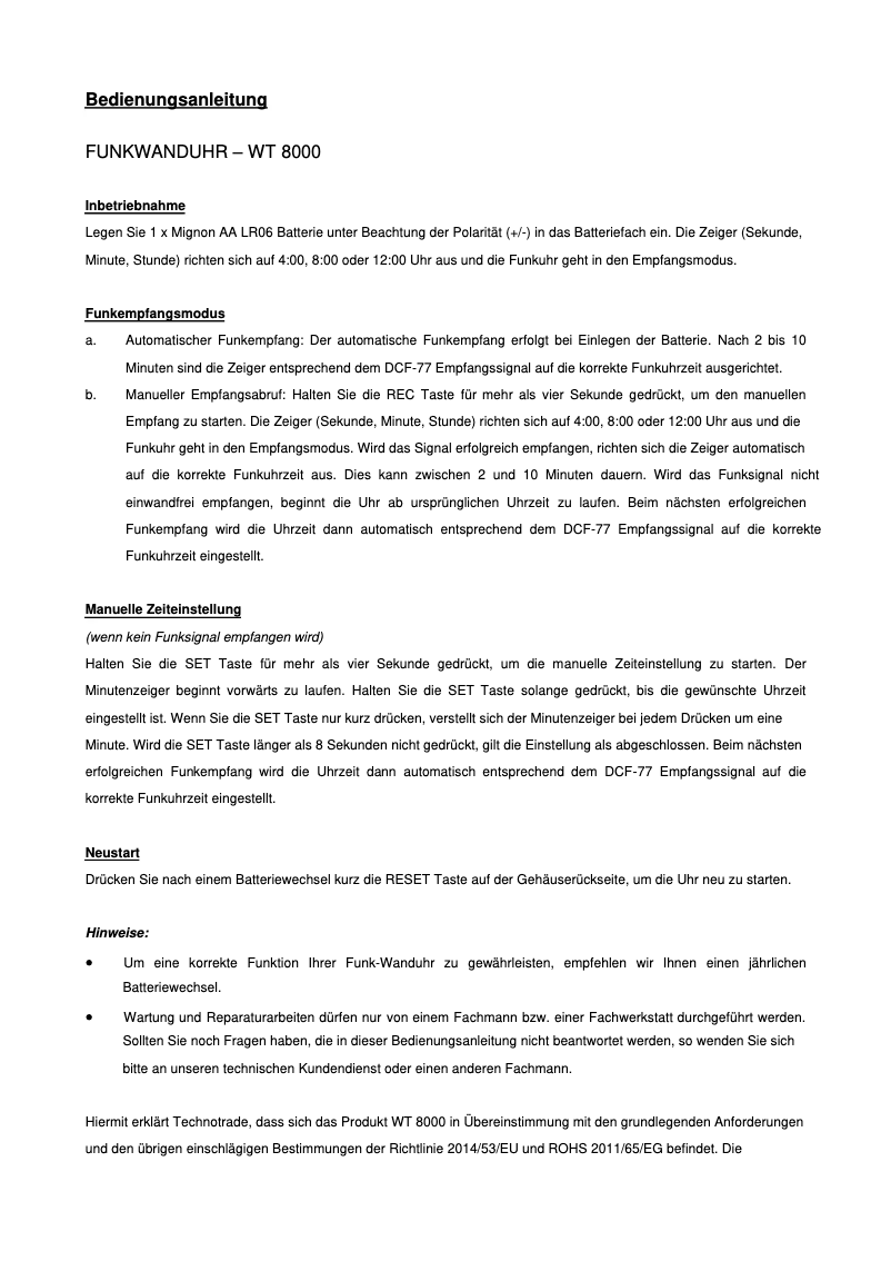 Página 1 del manual Manual de usuario Techno Line WT 8000