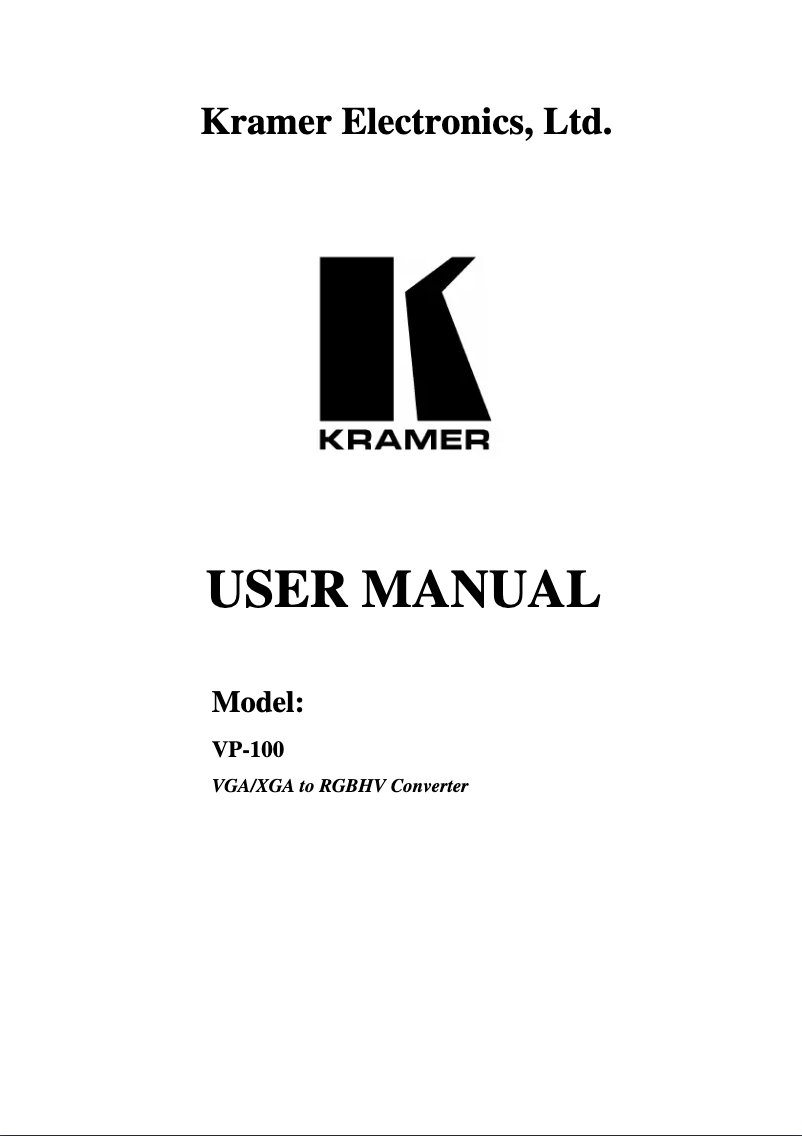 Page 1 de la notice Manuel utilisateur Kramer VP-100
