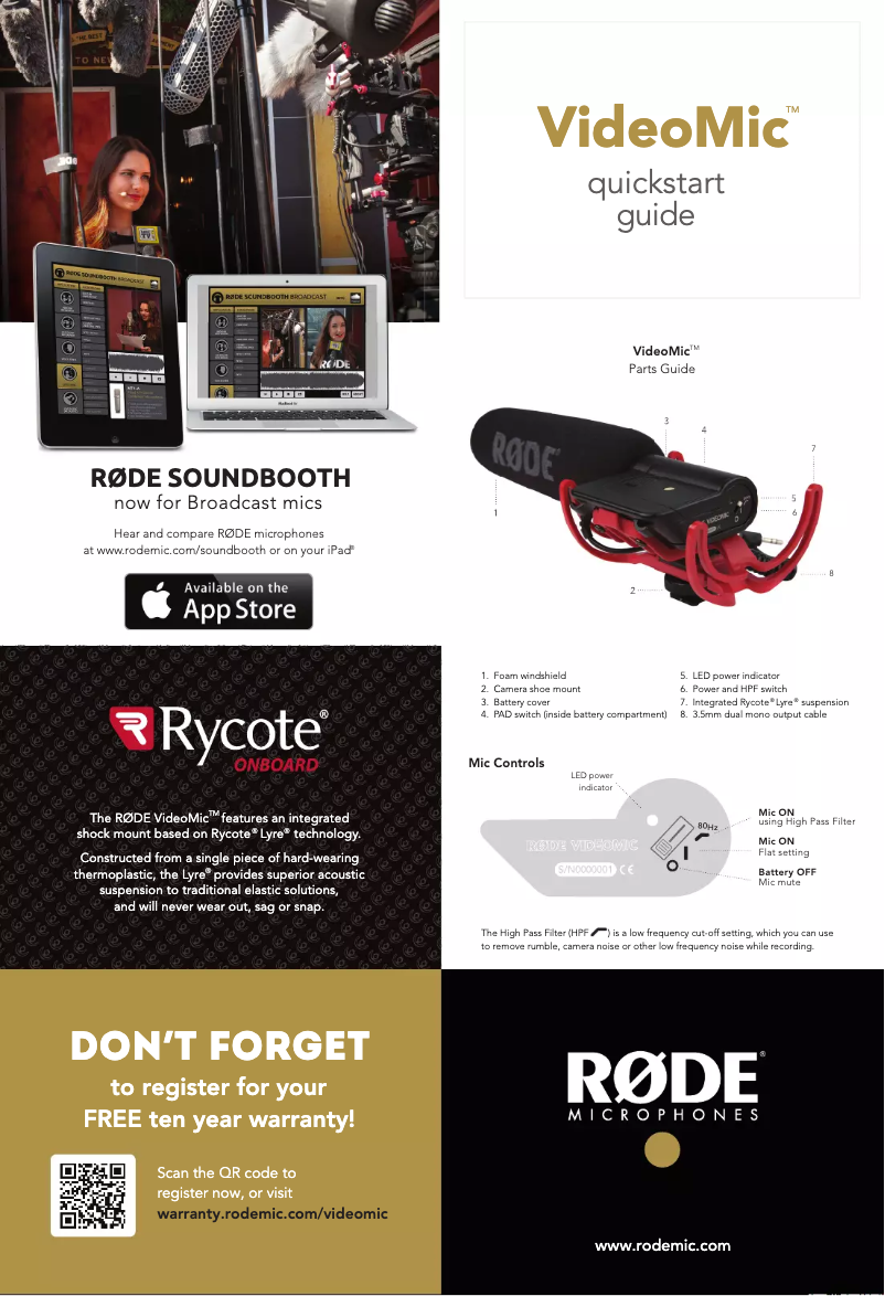 Page n°1 - Manuel utilisateur Røde VideoMic Rycote