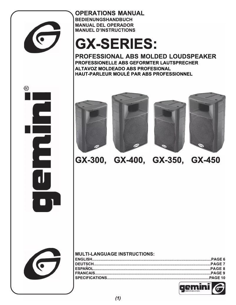 Page n°1 - Manuel utilisateur Gemini GX-350
