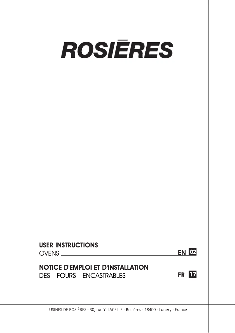 Page n°1 - Manuel utilisateur Rosieres RFC3O5179IN