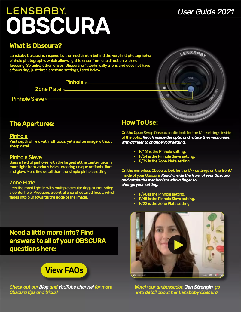 Page 1 de la notice Manuel utilisateur Lensbaby Obscura 50