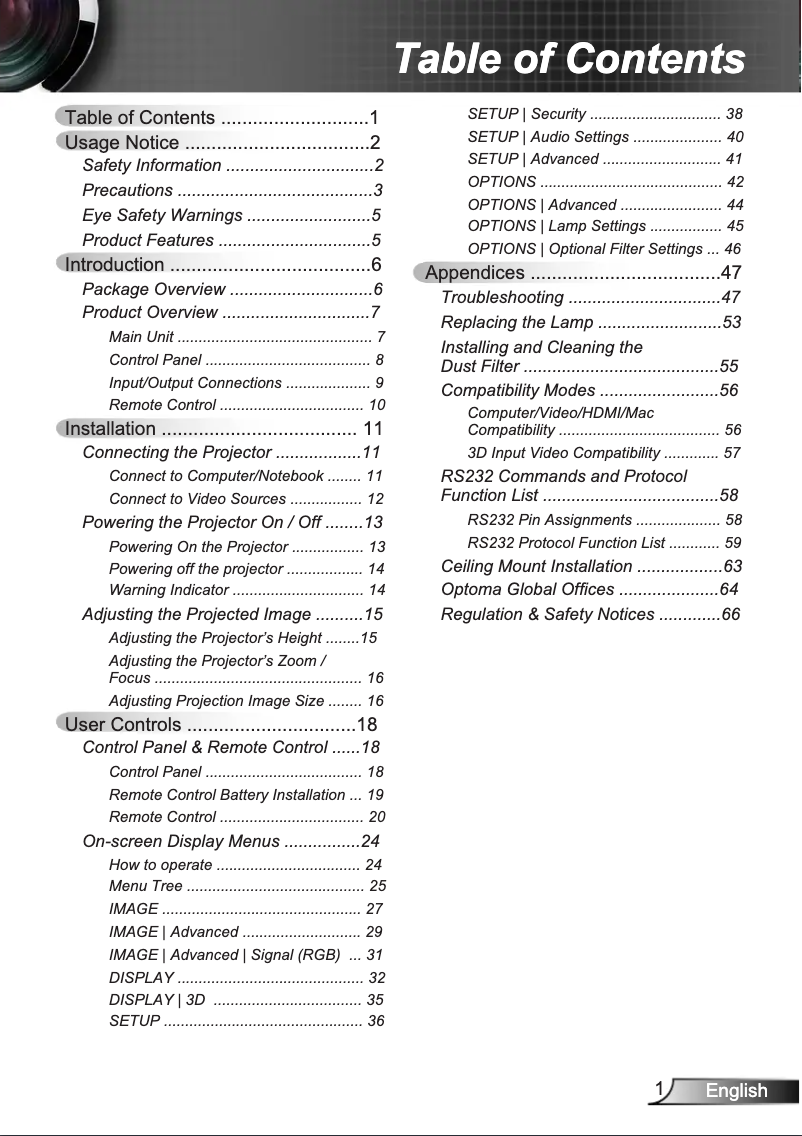 Page 1 de la notice Manuel utilisateur Optoma DX346