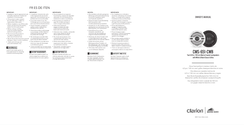 Page n°1 - Manuel utilisateur Clarion CMS-651-CWB