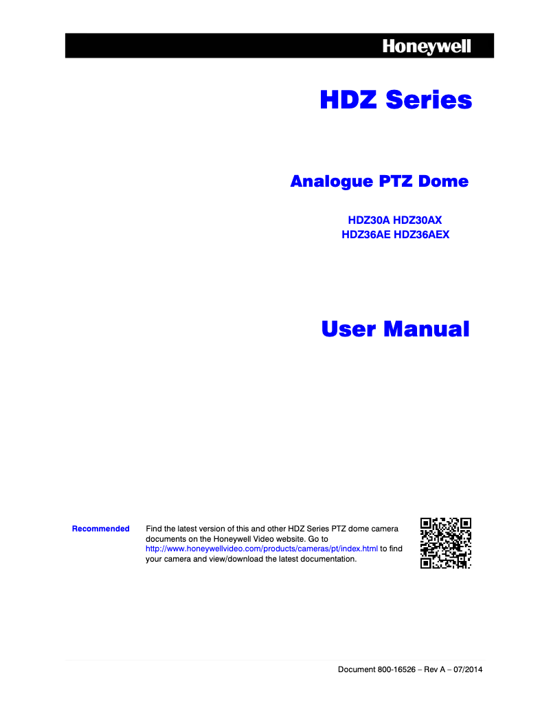 Page n°1 - Manuel utilisateur Honeywell HDZ30A