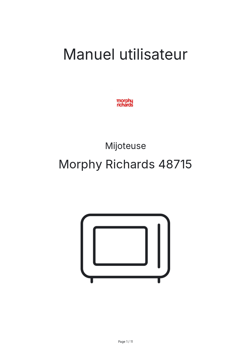 Page n°1 - Manuel utilisateur Morphy Richards 48715