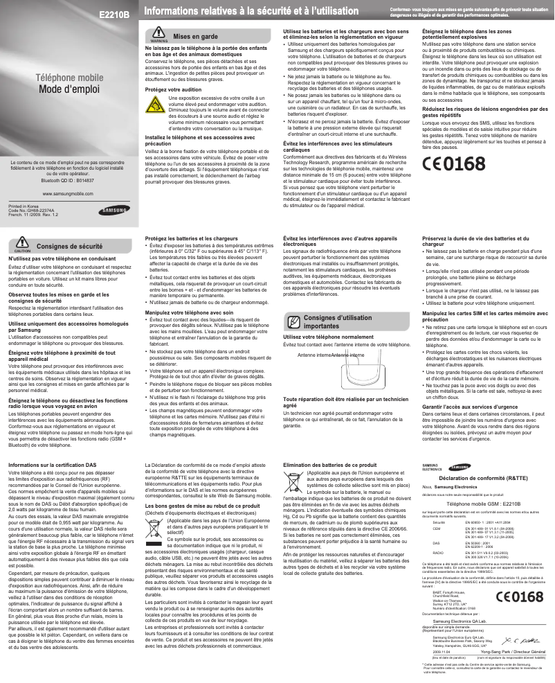 Page n°1 - Manuel utilisateur Samsung E2210