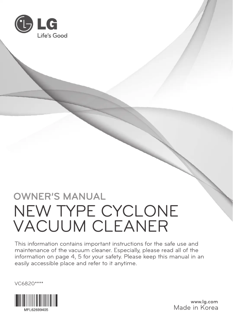 Page 1 de la notice Manuel utilisateur LG VC6820NHAB