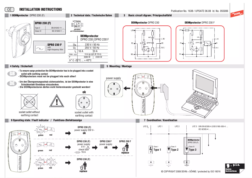 Page n°1 - Manuel utilisateur DEHN DPRO 230 F