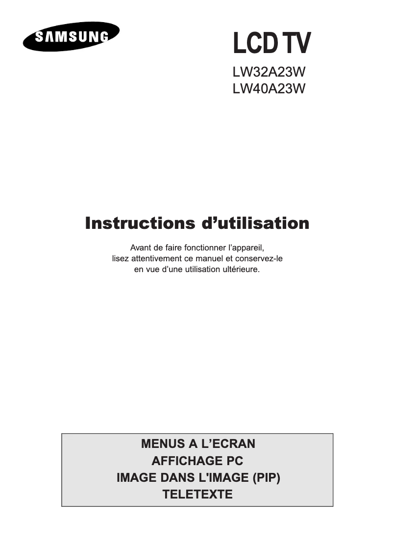 Page 1 de la notice Manuel utilisateur Samsung LW32A23W