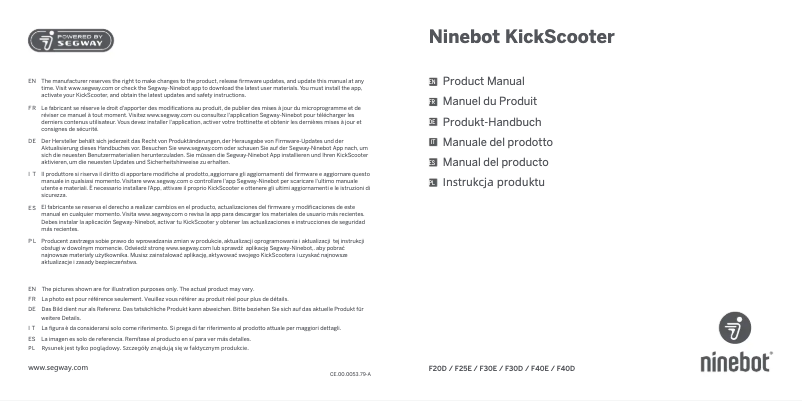 Page 1 de la notice Manuel utilisateur Segway Ninebot KickScooter F20D