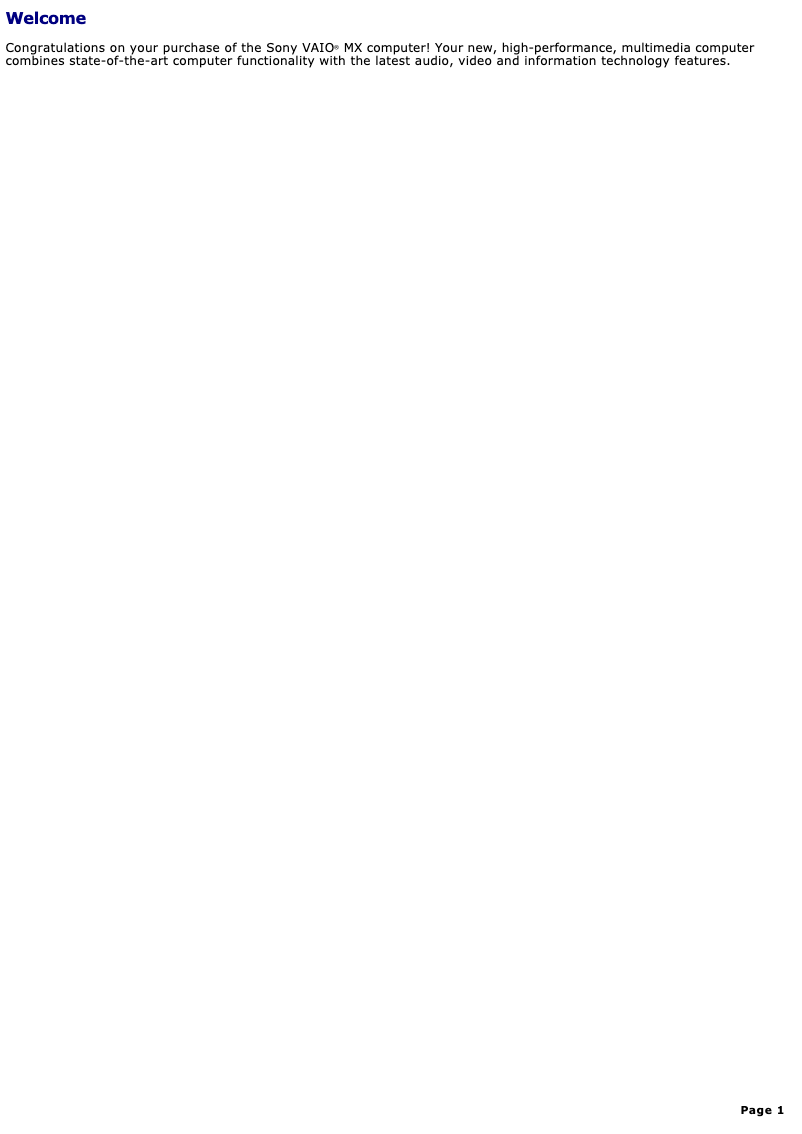 Image de la première page du manuel de l'appareil Vaio PCV-MXS10