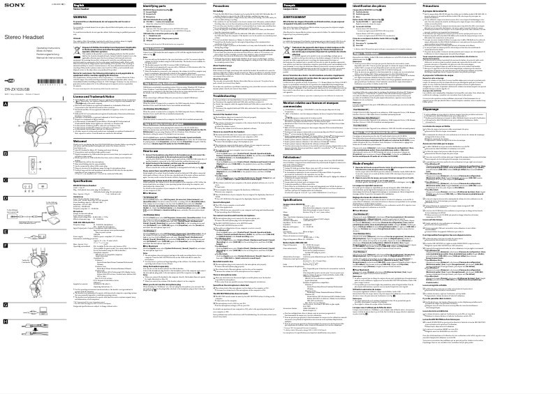 Page 1 de la notice Manuel utilisateur Sony DR-ZX103USB