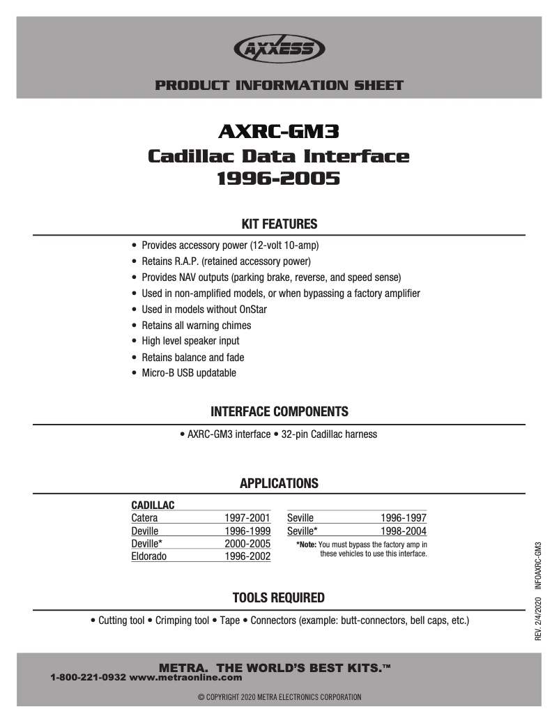 Page 1 de la notice Fiche technique AXESS AXRC-GM3