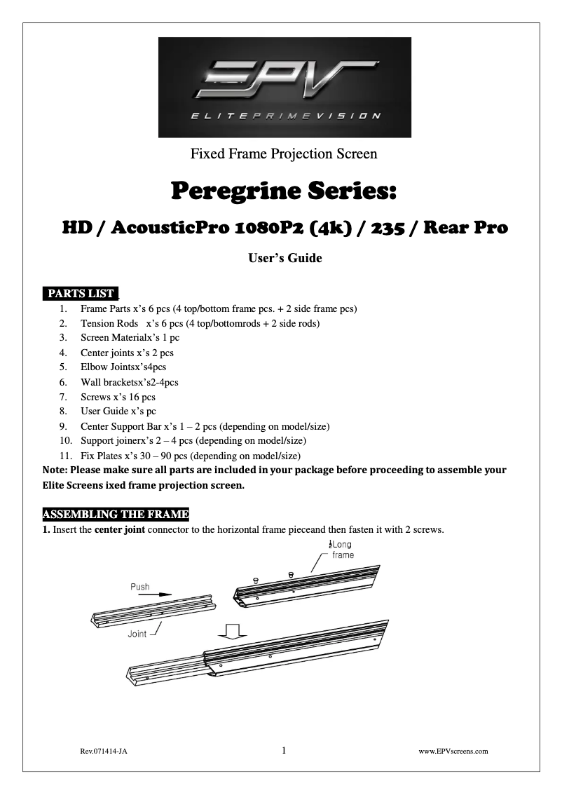 Page n°1 - Manuel utilisateur EPV PGF84WH1